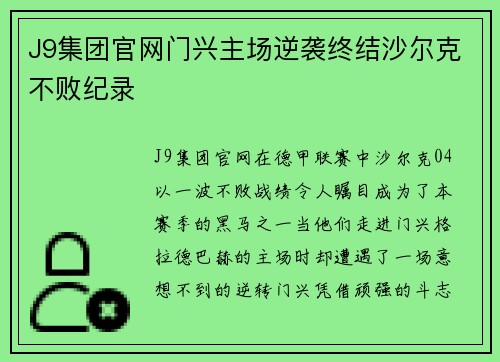 J9集团官网门兴主场逆袭终结沙尔克不败纪录