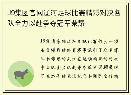 J9集团官网辽河足球比赛精彩对决各队全力以赴争夺冠军荣耀